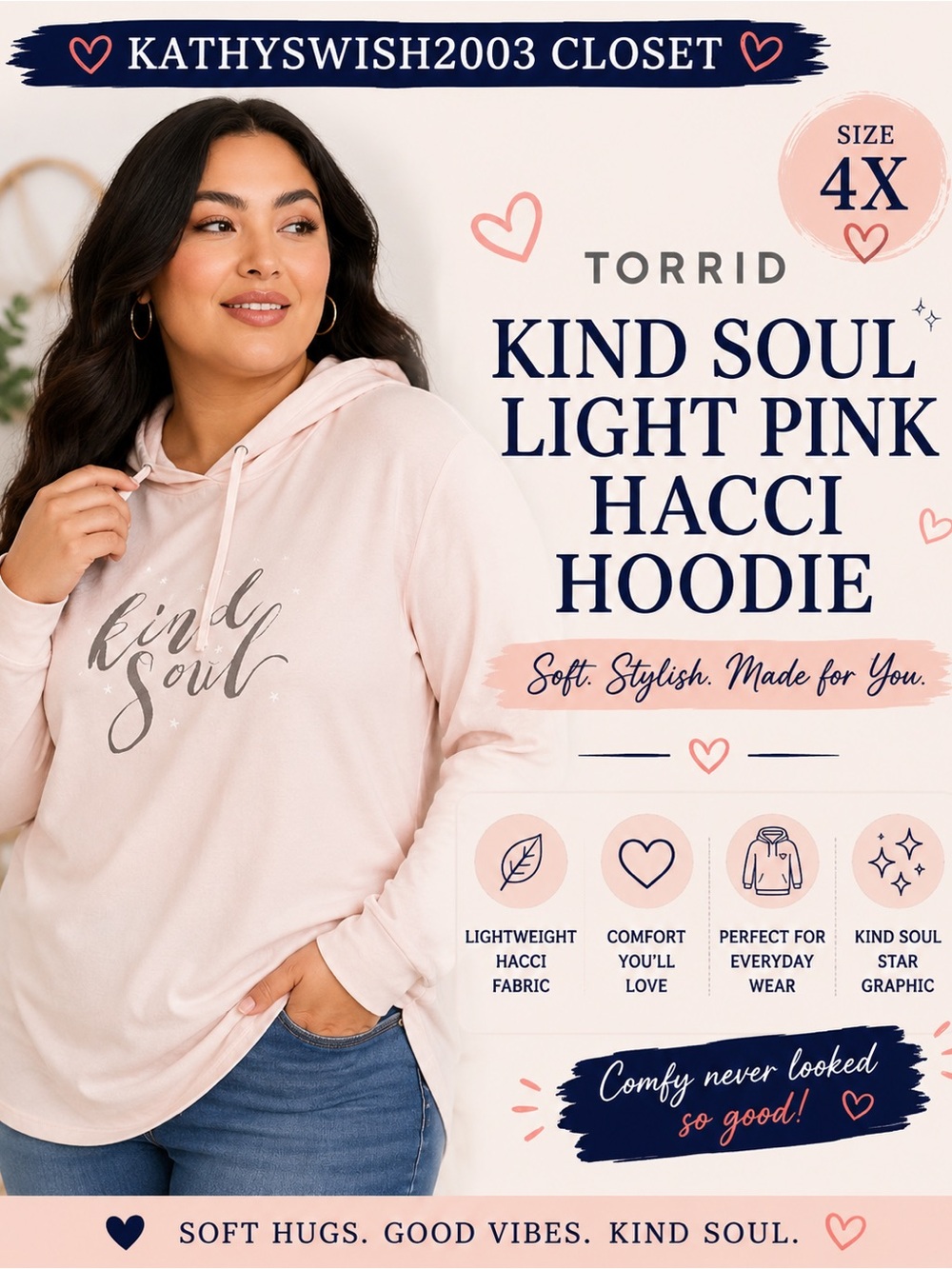 TORRID KIND SOUL LIGHT PINK HACCI
HOODIE